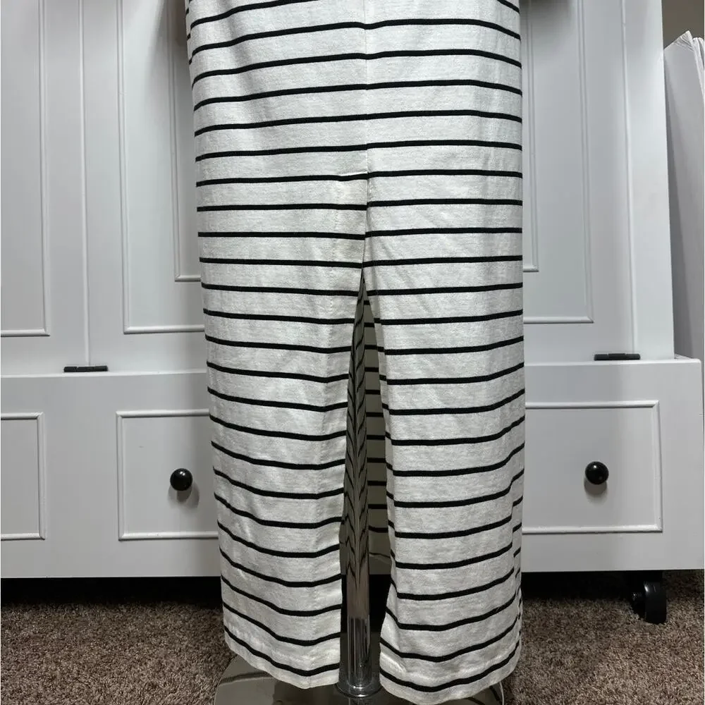J. Crew Long Sleeve Maxi Dress Sz XL Cotton Stripes Nautical Modest Black White